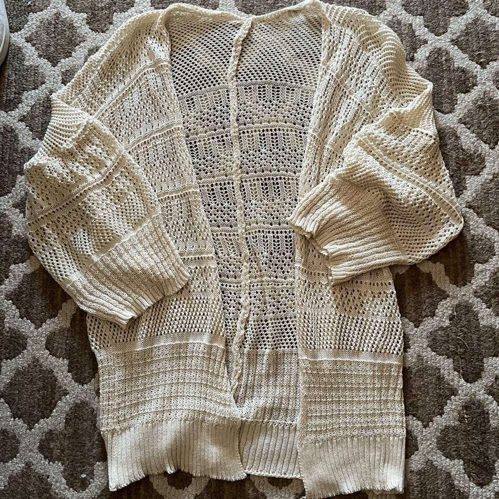 Ivory Open Front Lightweight Knit Cardigan